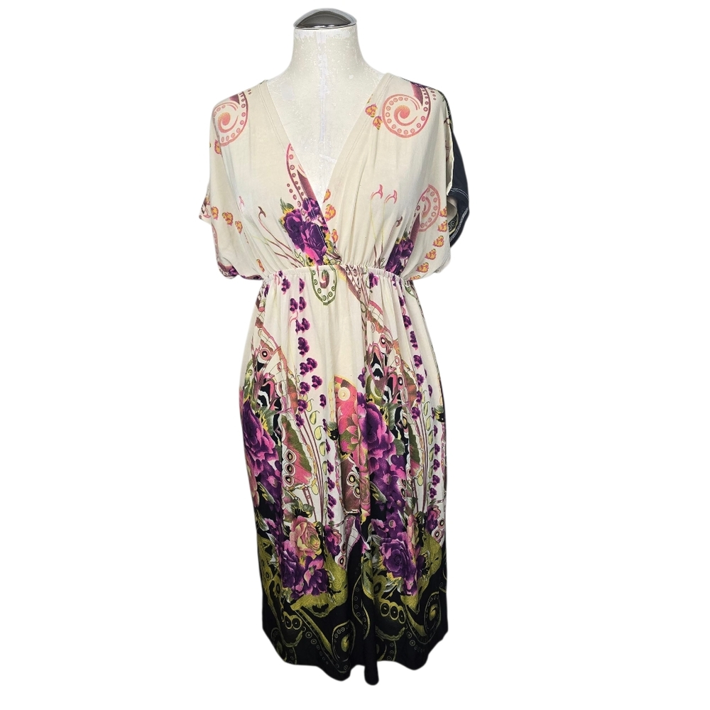 Ocean Breeze V Neck Colorful Floral Dress S